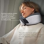 Proglobe Orthopedic Neck Pillow Travel Neck Pillows for Airplanes, Memory Foam Kit, Updated Resting Material, Airplane Travel Set with 3D Contoured Eye Masks, Earplugs, and Luxury Mesh Bag (Grey)