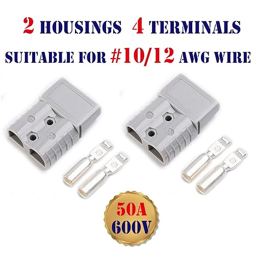 Miniatura 5 de 1 juego de conectores de alimentación de 50 amperios, 2 polos, color gris con terminales para cable #6 AWG compatible con Anderson 2 carcasas+4