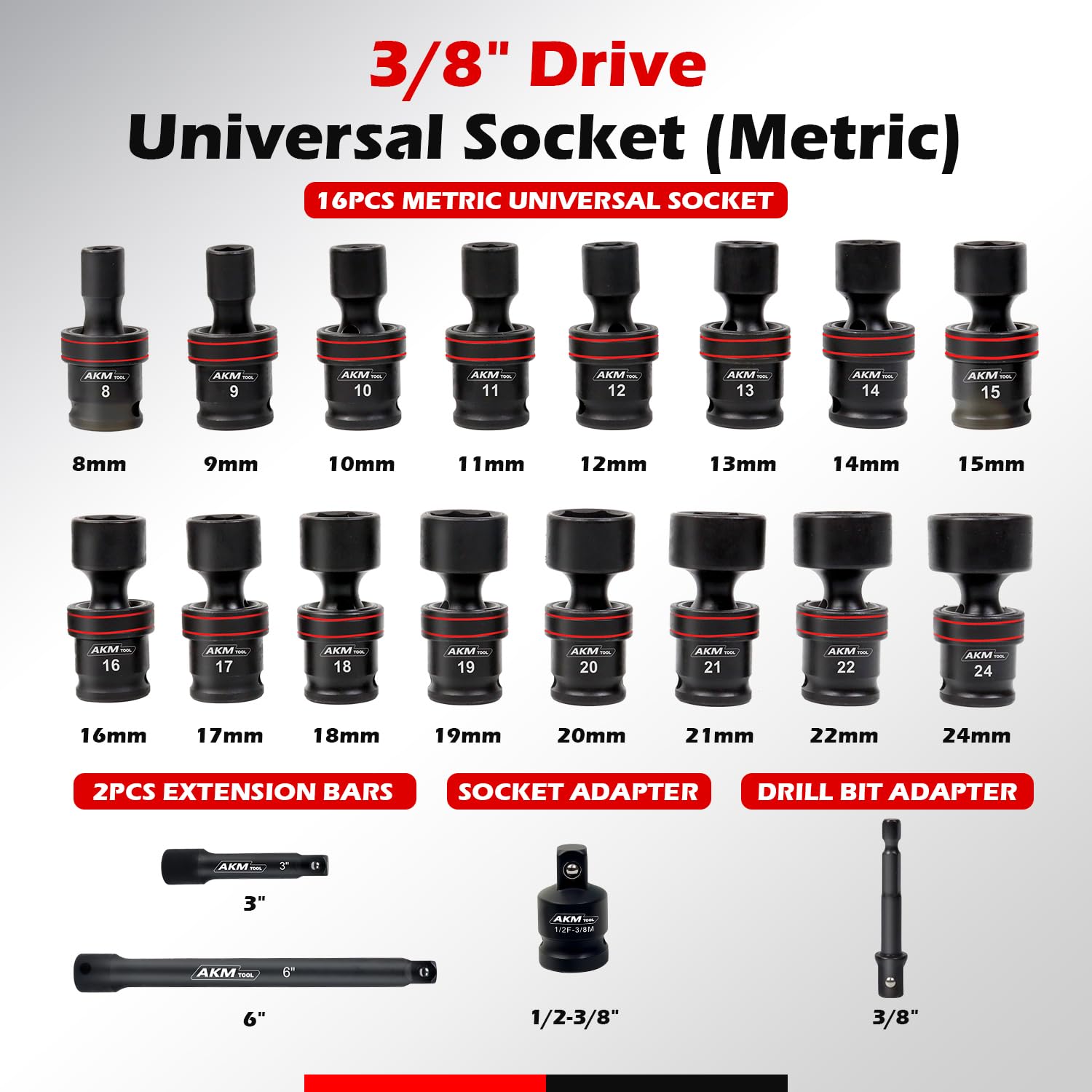 Impact Socket Set - 20 Piece Universal Drive -2
