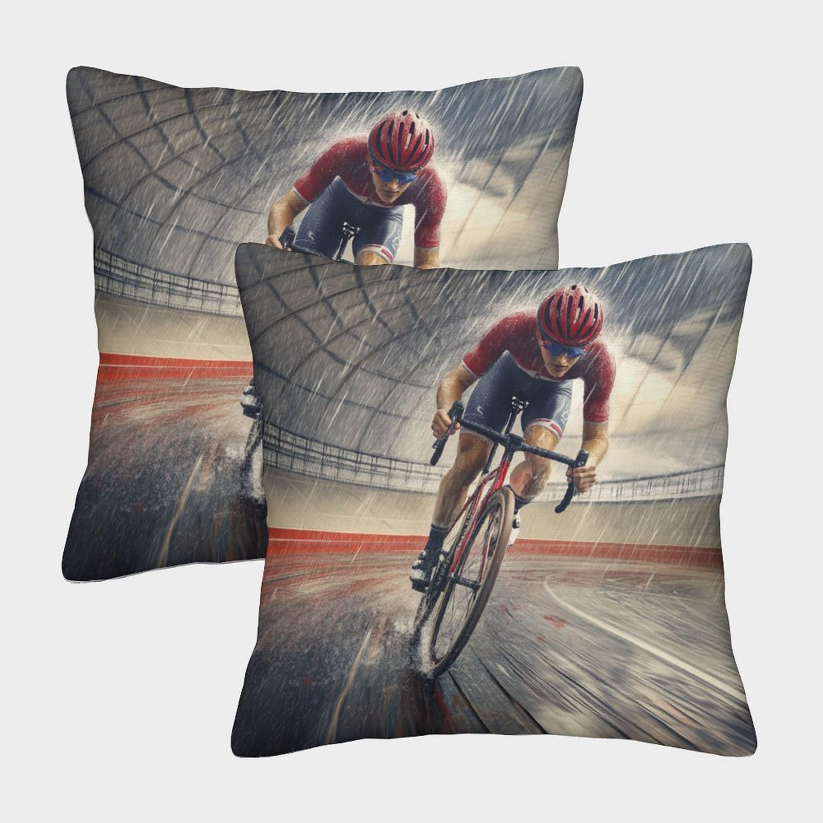 kaiyun 2 Pack Race in The Rain, Cyclists Personalised Cushion Cover Home Sofa Decoration 45x45cm Pillow Covers