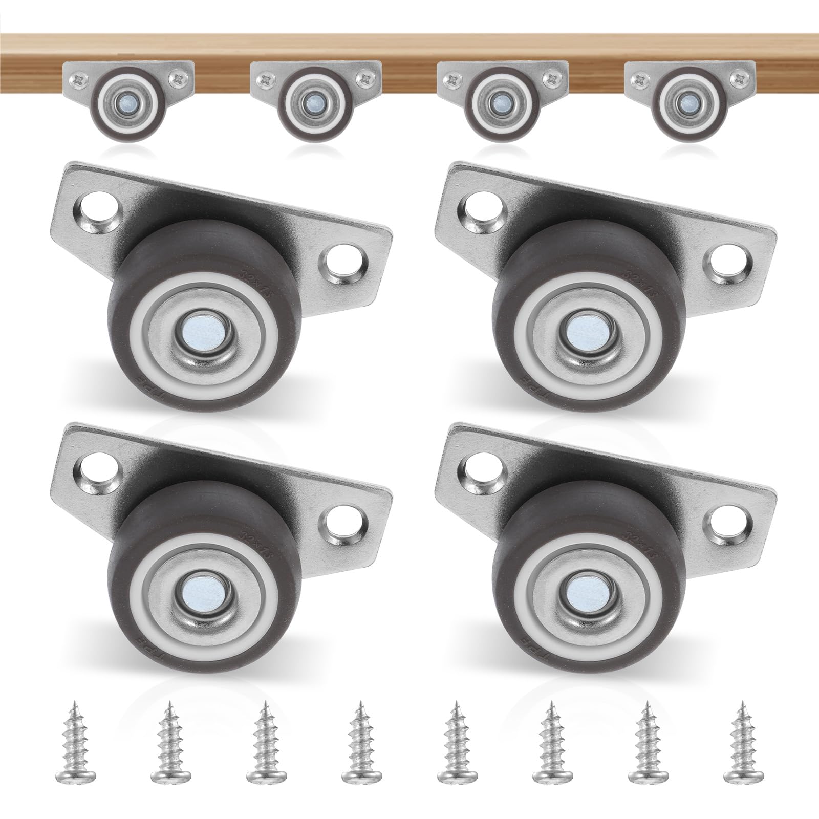 4pcs Side Mount Casters,Mini Caster Wheels for Furniture,Heavy Duty Low Profile Castor Wheels with Silent Ball Bearing with 360 Degree Swivel and Brakes