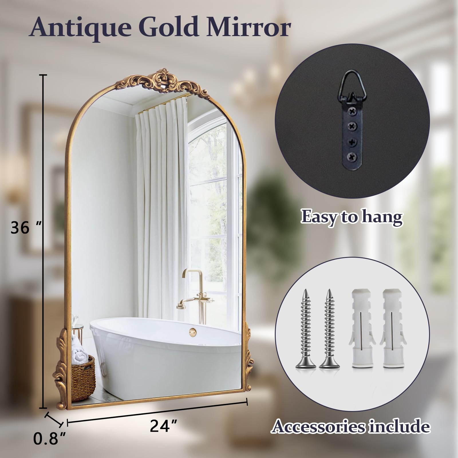 Amazon.com: GA Home Carved Arched Wall Mirror, 24