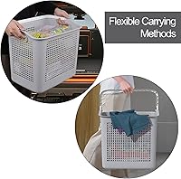 Vista 4 de Cestas de almacenamiento de ropa sucia de 35 L con asas, cesta de plástico fácil de transportar, gris, 4 paquetes