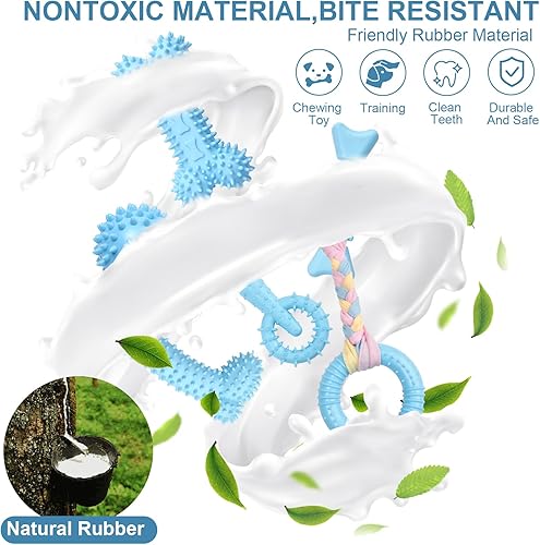 Miniatura 3 de Paquete de 6 juguetes masticables para cachorros, lindos juguetes azules para perros pequeños, juguetes para cachorros, juguetes para dentición,
