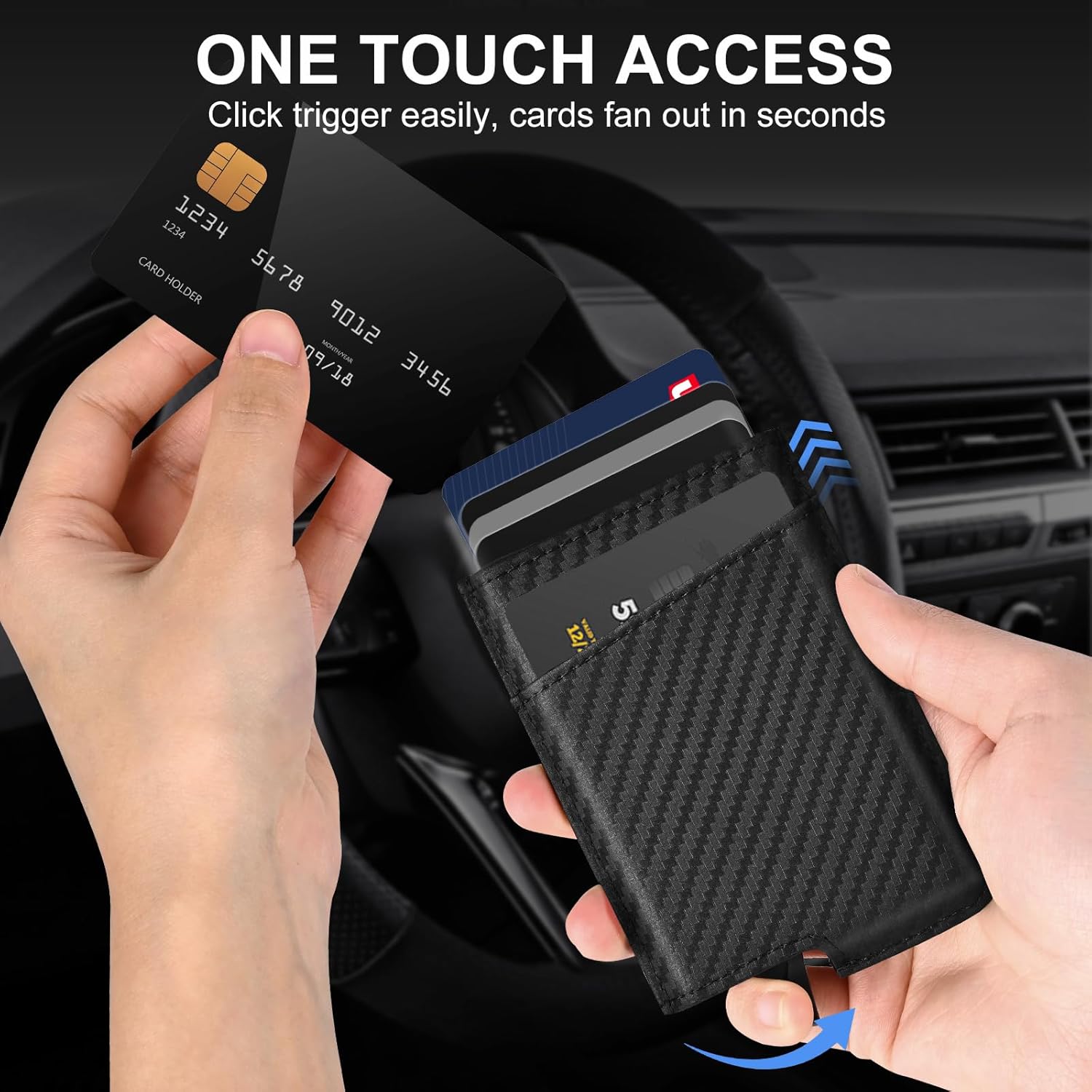 Dinghao RFID Blocking Slim Money Clip Aluminum Wallet Minimalist Automatic Pop-up Card Case (carbon fiberblack) - Image 2
