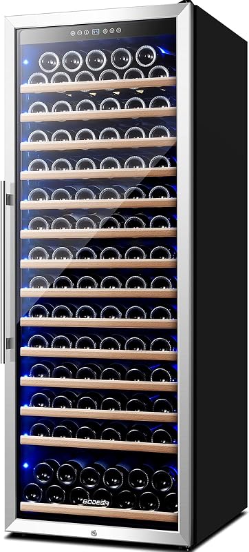 24 Inch Wine Cooler, 154 Bottle Large Refrigerator, Tall Freestanding Wine Fridge with Intelligent Temperature Memory & Humidity Control, Upgraded Quiet Compressor for Bedroom, Bar and Kitchen