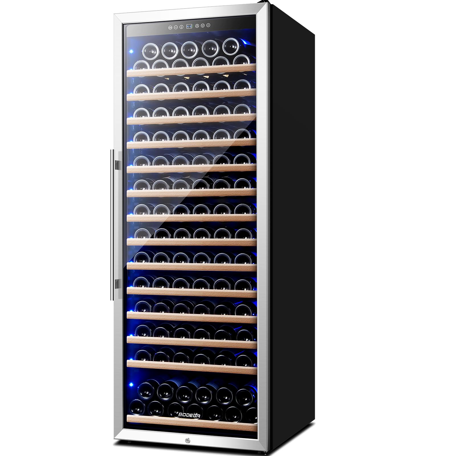 BODEGA 24 Inch Wine Cooler, 154 Bottle Refrigerator, Freestanding Wine Fridge with Intelligent Temperature Memory & Humidity Control, Upgraded Compressor, Quiet Operation