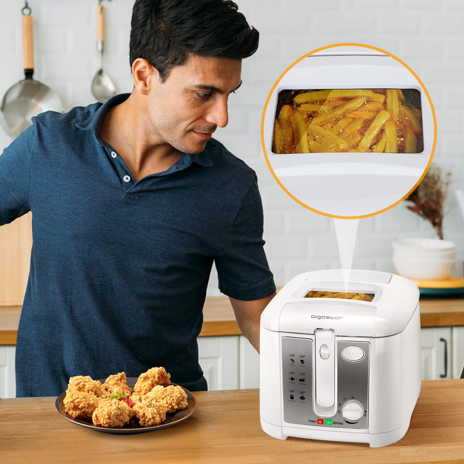 Friteuse Aigostar Indra 2.5L 1650W – Sans BPA, Contrôle Thermostatique, Blanche, Neuve Sous Blister