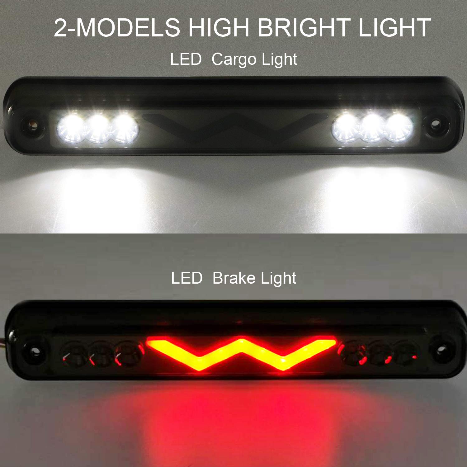 Tresound 3rd Third Brake Light for 88-99 Chevy/GMC C1500 C2500 K1500 K2500 Silverado Blazer LED Cargo Lamp High Mount Stop light (Chrome Housing Smoked Lens)