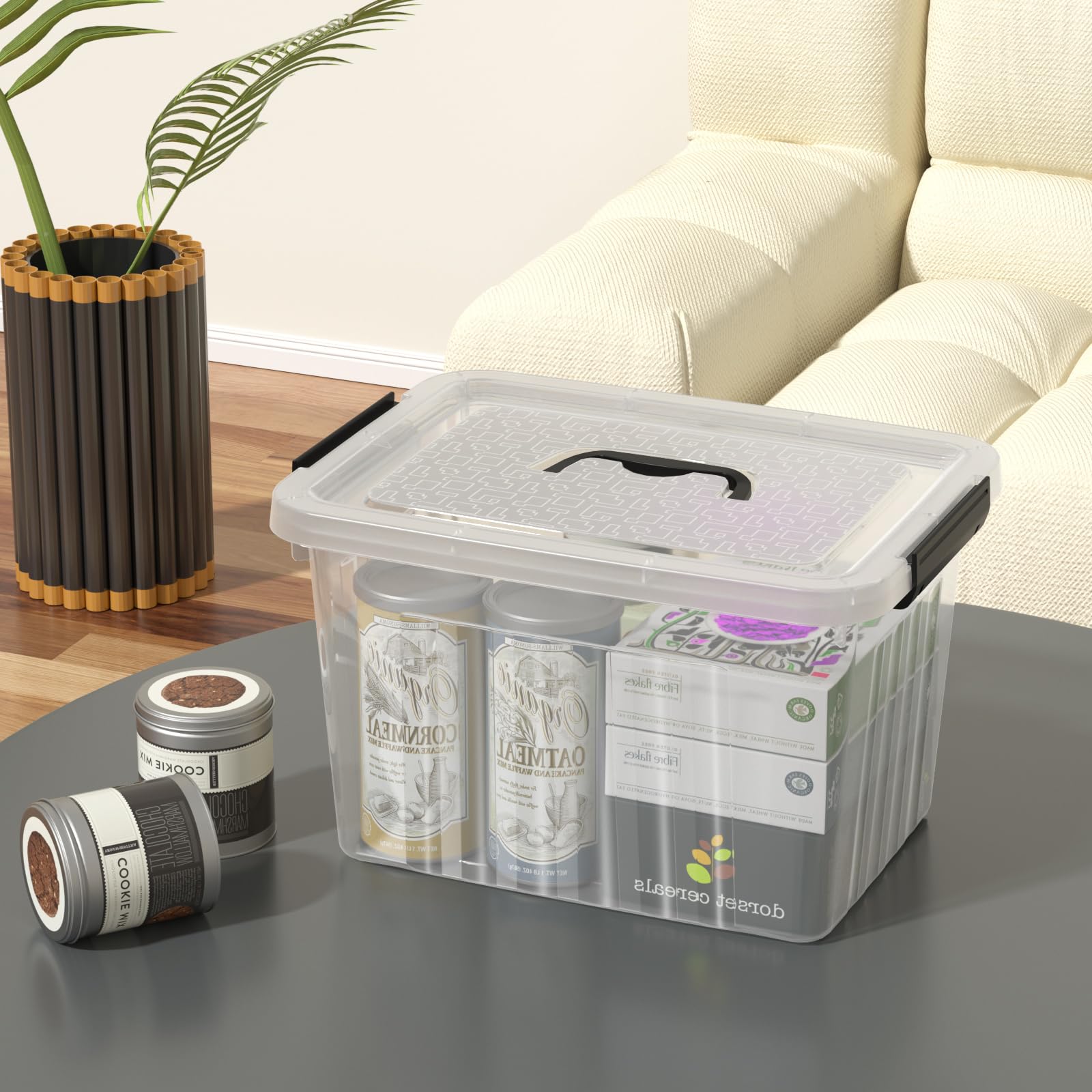 Cajas de almacenamiento de plástico transparente de 10 cuartos de galón con asa, paquete de 4 contenedores de almacenamiento de plástico transparente con tapas