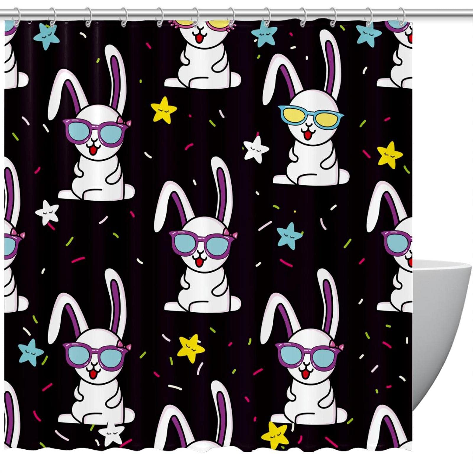 Rideau de douche motif lapin noir 183x183 rideau baignoire lavable