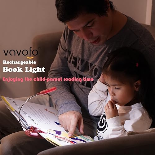 Miniatura 2 de VAVOFO Luz de libro recargable para leer en la cama para niños, 7 luces LED de lectura con 9 niveles de luz blanca fría cálida, lámpara de cuidado