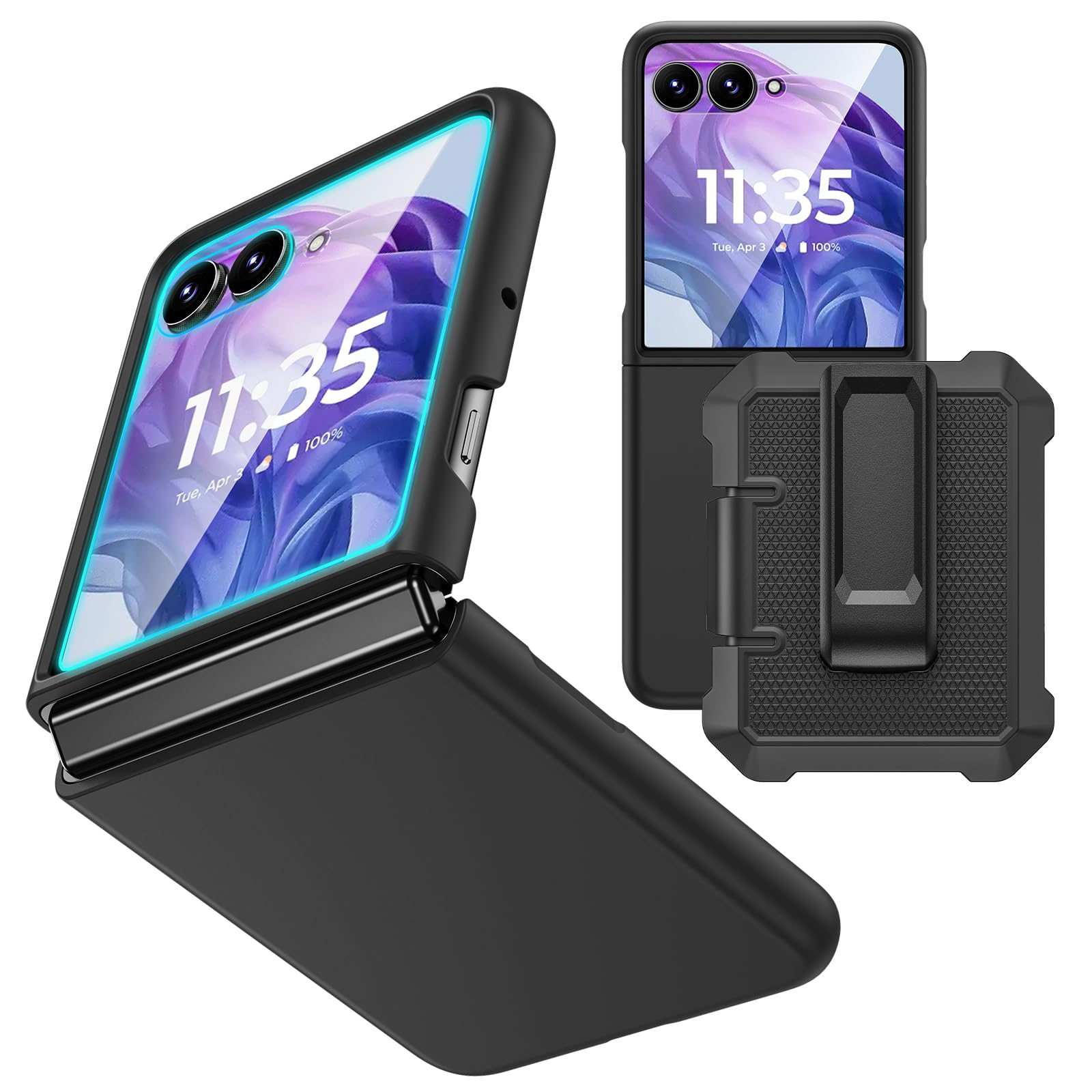 Ruky uky Slim Case with Built-in Screen Protector & Belt Clip for Motorola Razr Plus/Ultra 2025, Wireless Charging Compatible, Black