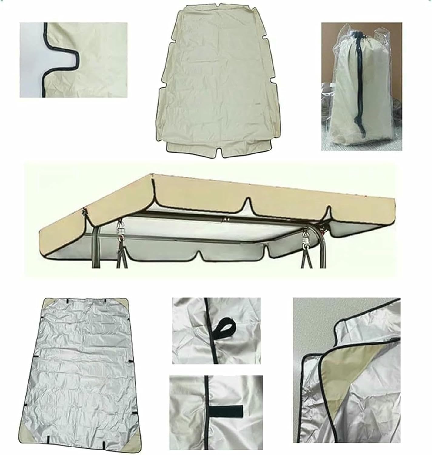 Outdoor Swing Canopy Replacement Cover Swing Cushion Cover 2/3 Seater, Waterproof Garden Seater Sun Shade Porch Hammock Patio Swing Cover (Swing not Included)~/