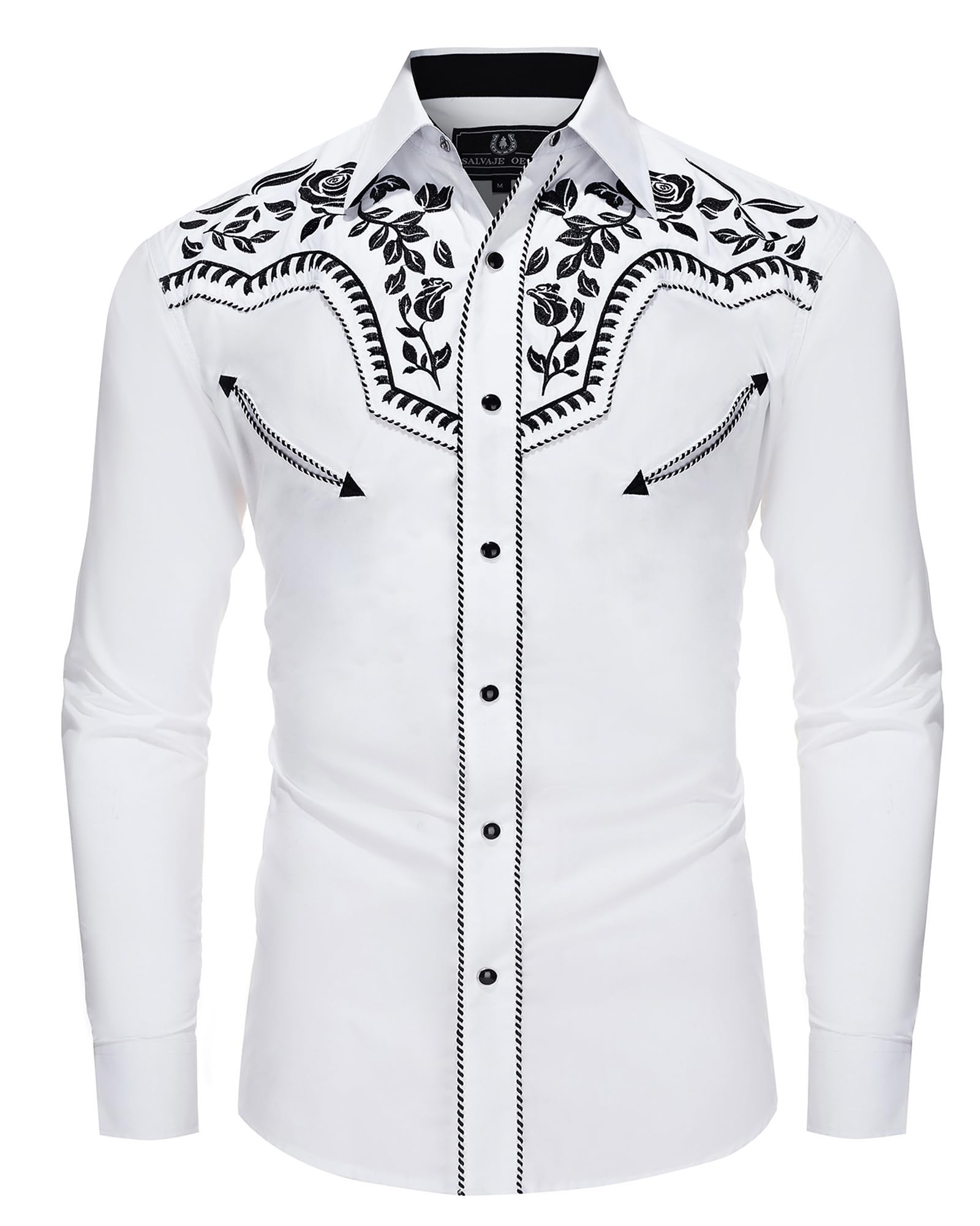 SALVAJE OESTE Men's Western Cowboy Shirt Embroidered Long Sleeve Casual Snap Button Down Shirt