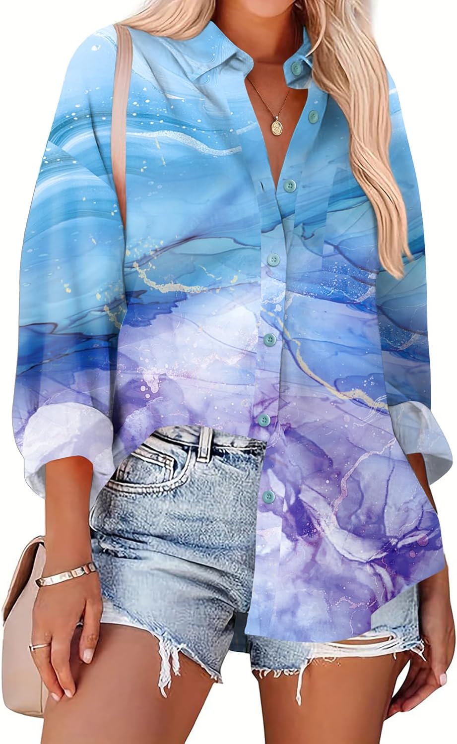 Zeagoo Womens Button Down Shirts Oversized Long Sleeve Floral Printed Blouses Casual Work Tops Drop Shoulder Outfit Clothes