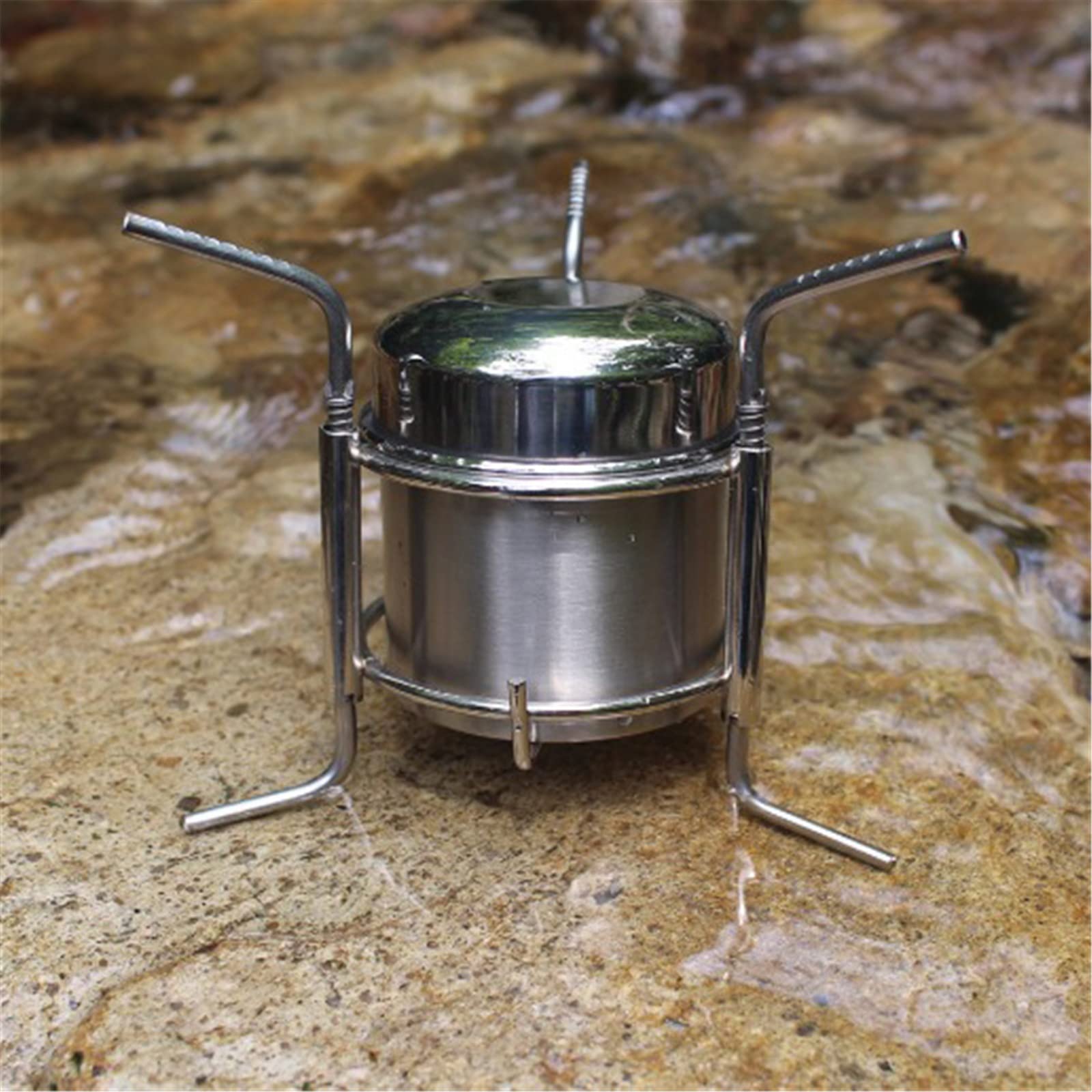 Mini Four à brûleur à Alcool Liquide Ultra-léger en Acier Inoxydable Portable avec Support de Support pour Sac à Dos, Pique-Nique, randonnée, Camping, Survie
