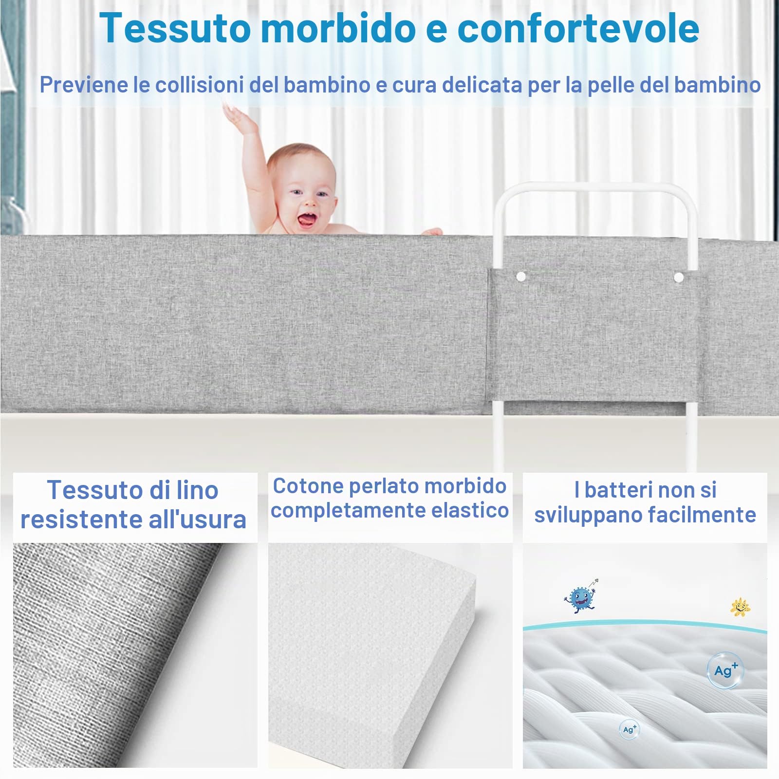 YRHome 1 griglia di protezione per il letto, 150 cm, per bambini, con chiusura lampo, per bambini e neonati, colore grigio