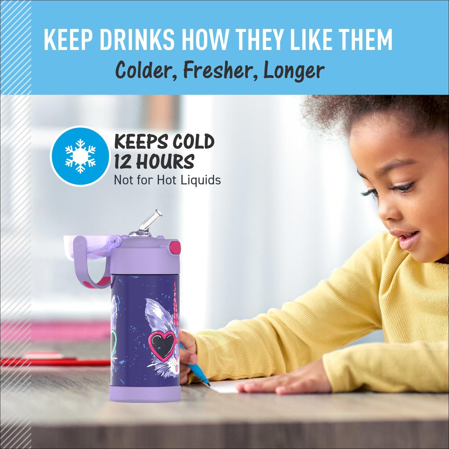 THERMOS FUNTAINER Water Bottle with Straw - 12 Ounce - Kids Stainless Steel Vacuum Insulated Water Bottle with Lid, Cool Caticorns - Image 5