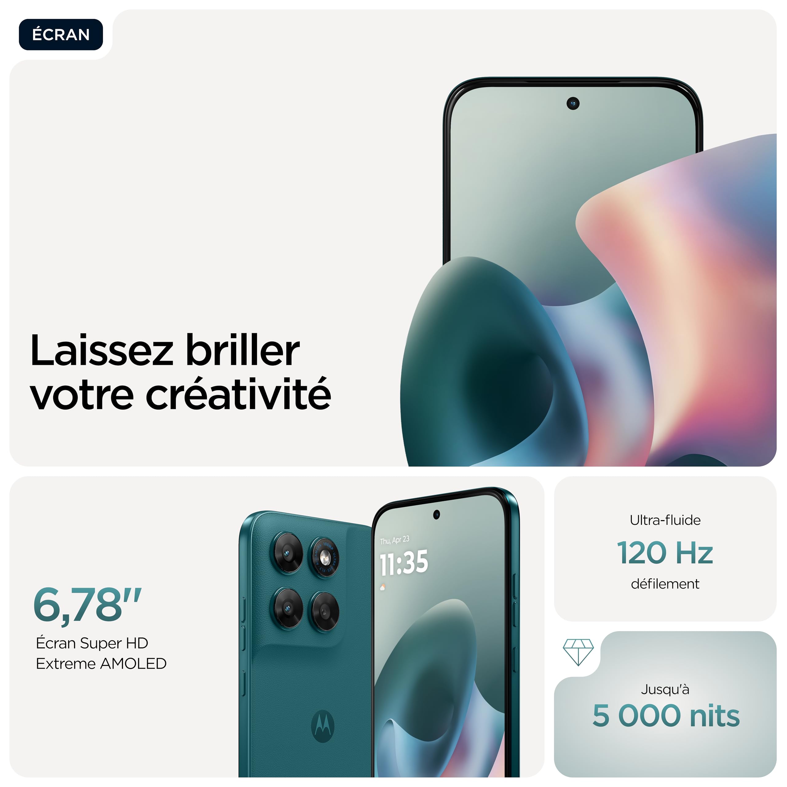Motorola G77 8 256 5G, Pantone ShadedSpruce (Vert) | Triple capteur 108MP, écran 6,78" pOLED, batterie 5200 mAH