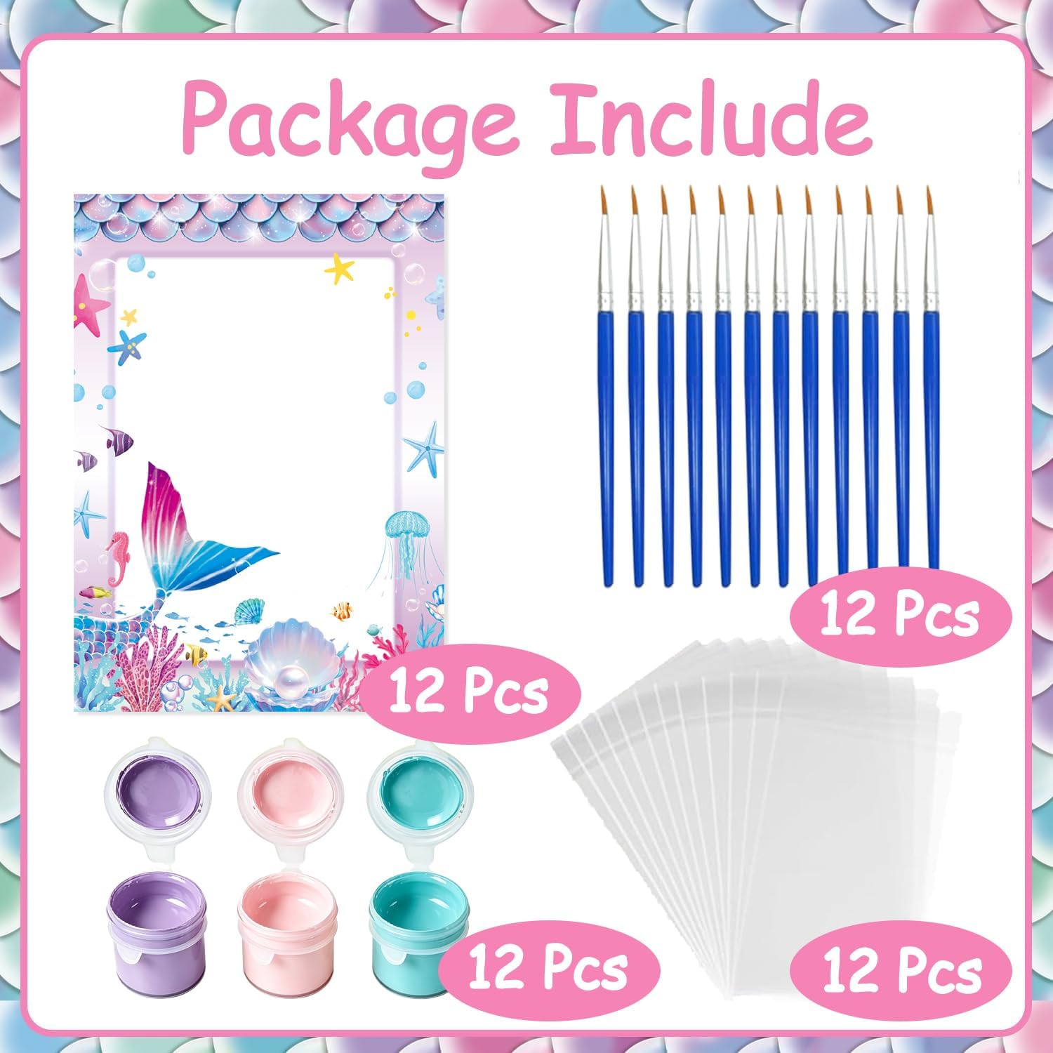 12PCS Mermaid Party Favors - DIY Mermaid Wood Painting Kits image 3