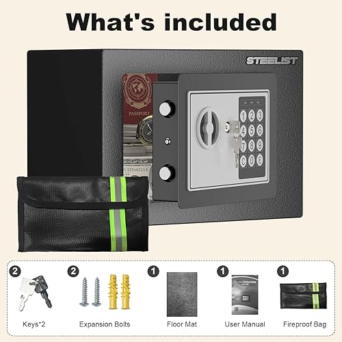 Miniatura 6 de Caja de seguridad ignífuga, caja fuerte de 0.23 pies cúbicos para uso doméstico a prueba de fuego y agua, caja fuerte personal negra con bolsa