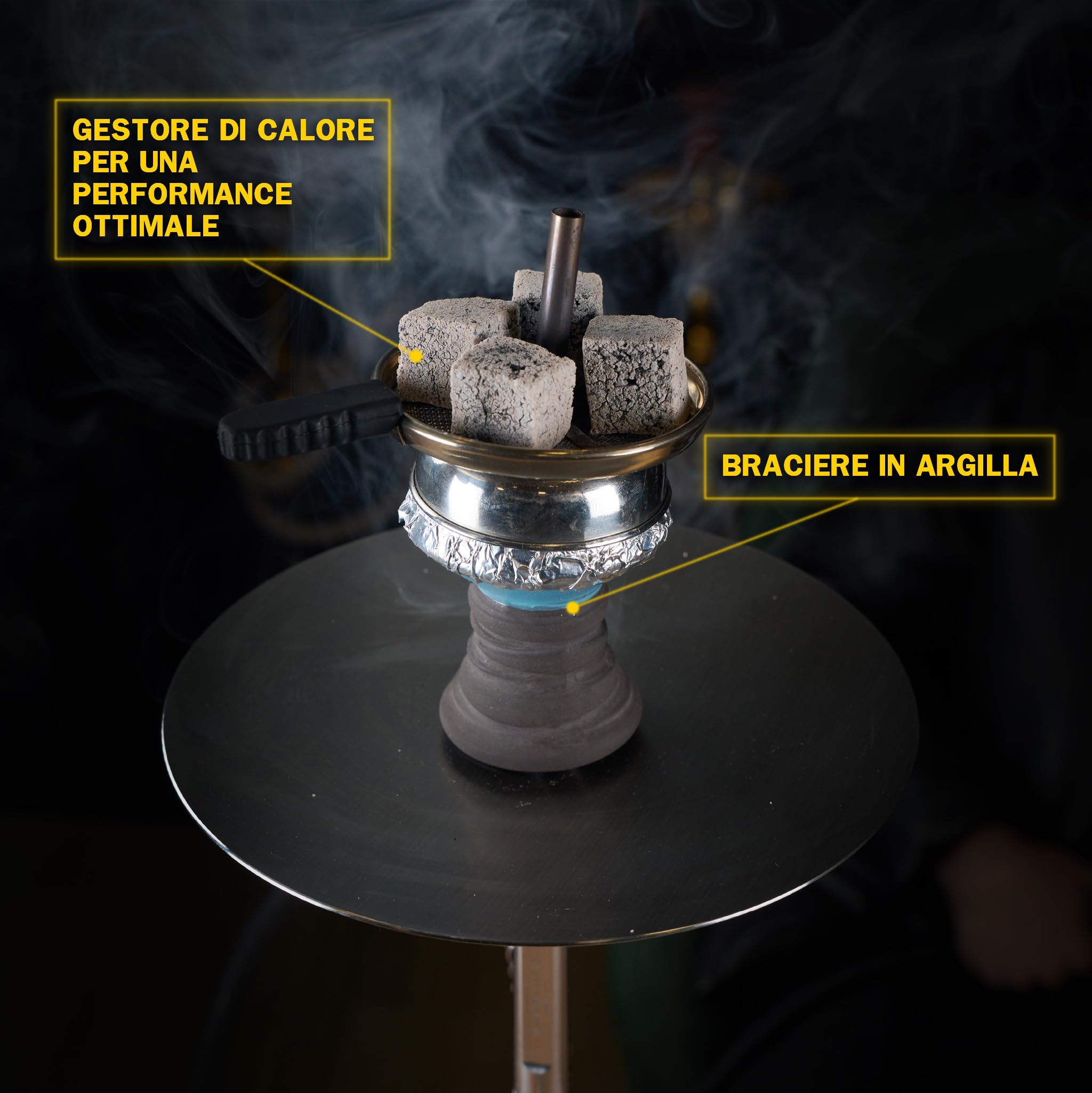 Steamulation Cachimba Ultimate Gold Metallic Gen.I | Shisha de Acero Inoxidable con Manguera de Silicona, Boquilla, Pinza, Cazoleta de Piedra HMD + 1 kg Carbón Cocobration 27 mm