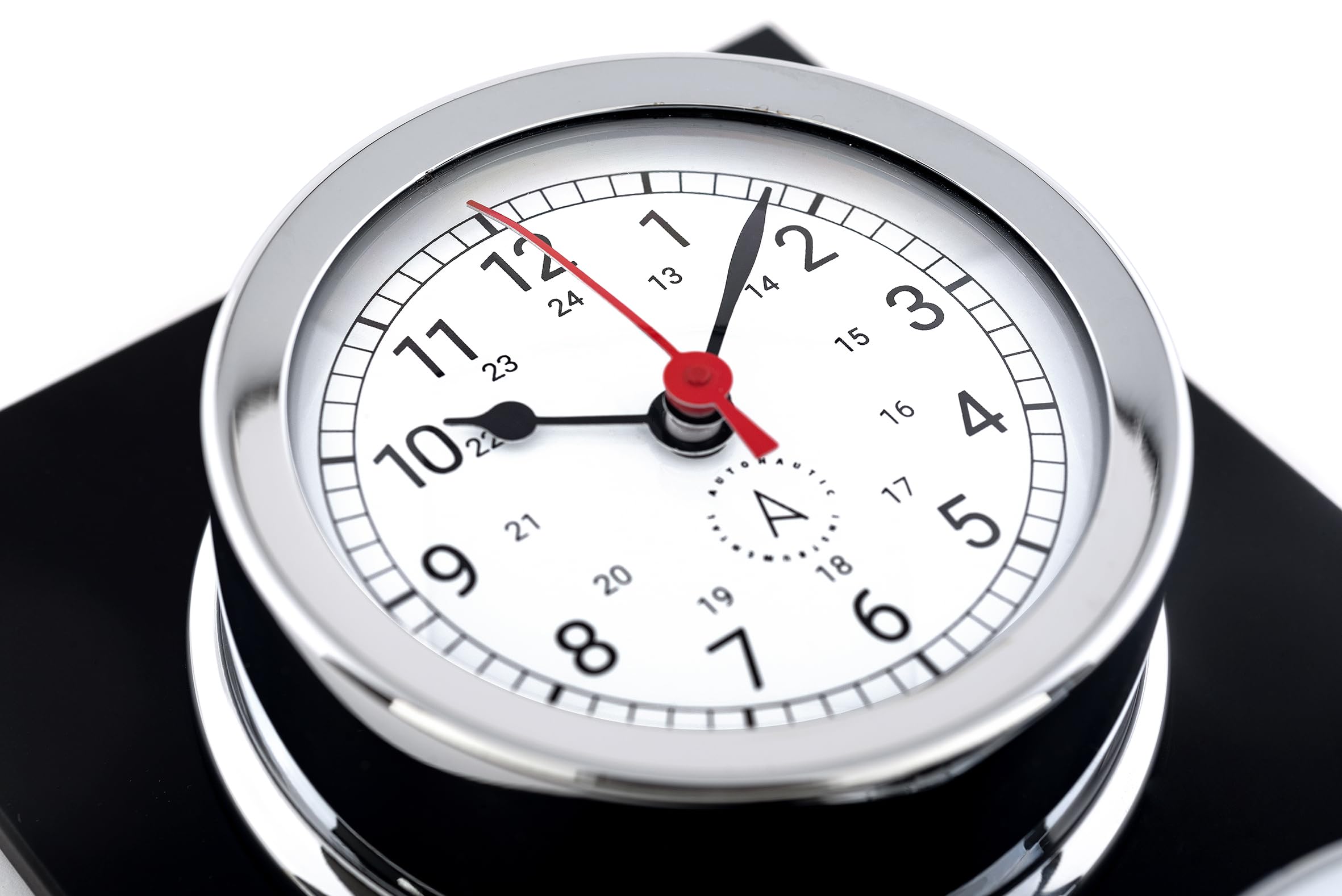 Autonautic - Stazione meteorologica nautica in ottone cromato - Orologio, barometro e termoigrometro, per imbarcazioni o decorazione - 95mm (ø) - Made in Spain.