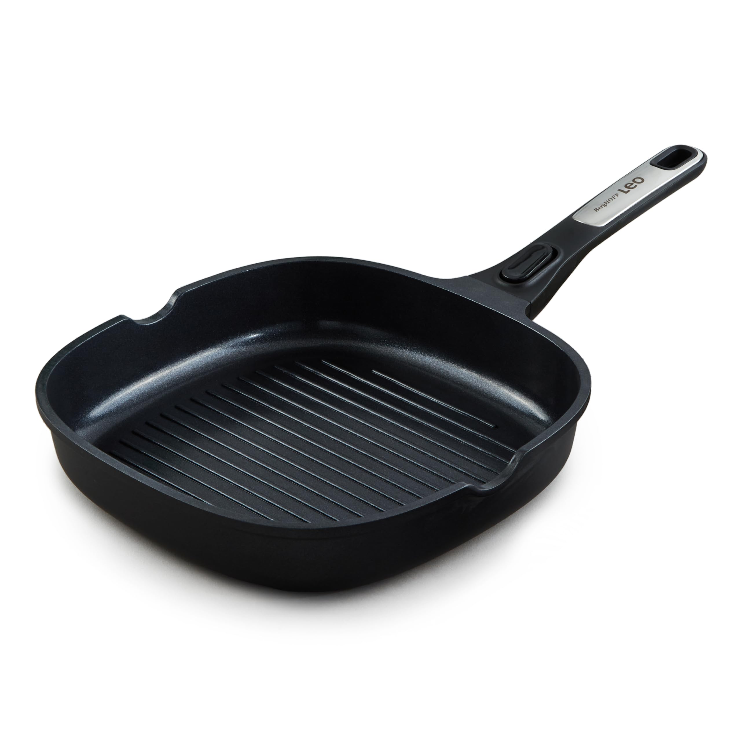 Berghoff Phantom Nonstick Ceramic Square Grill Pan 10.25in Detachable Handle Recycled Cast Aluminum CeraGreen Non-Toxic Coating Induction Pan Oven-to-Table Cookware Full Disk