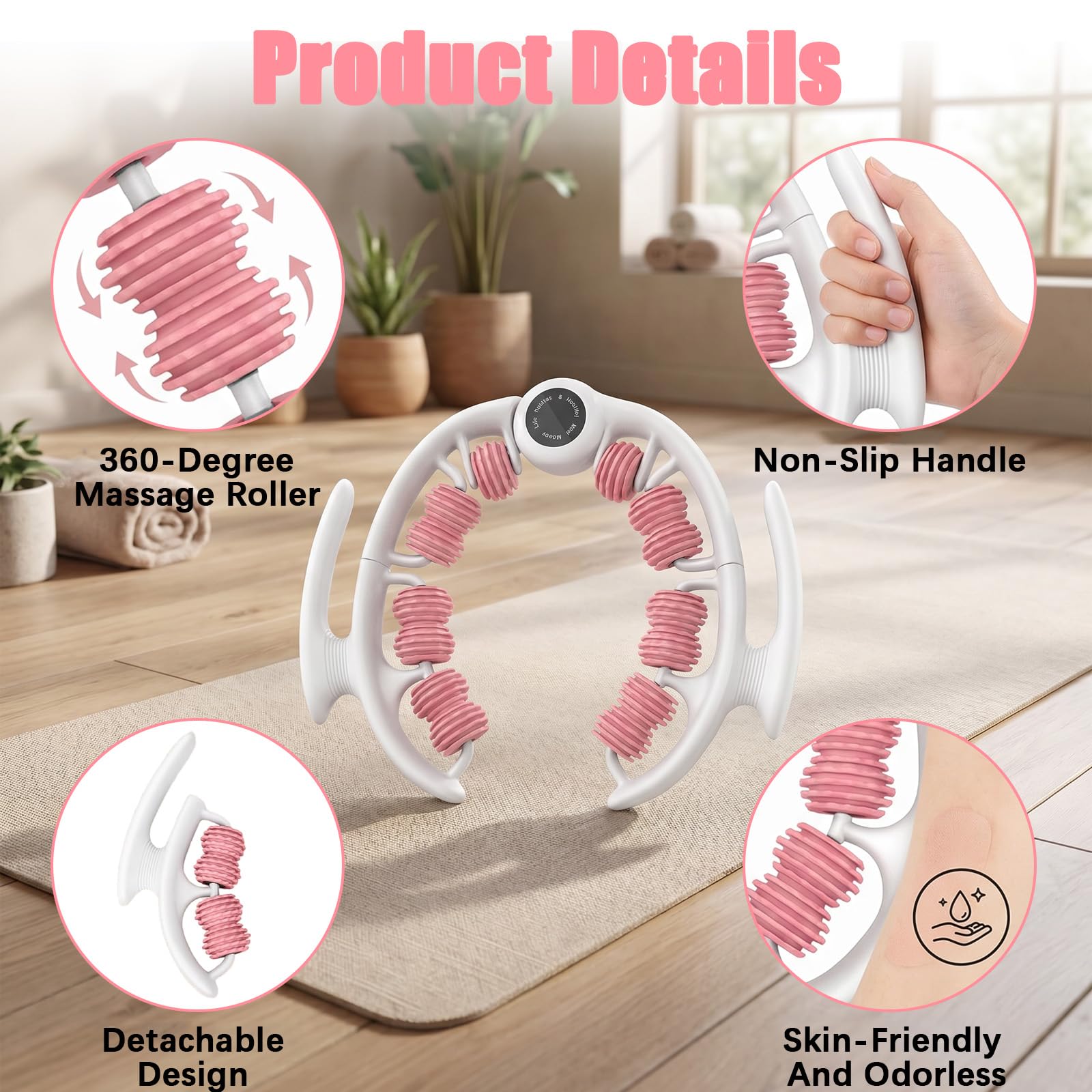 Rullo Massaggiatore Anticellulite per Gambe, Massaggiatore 14 Rotelle con Manico per Drenaggio Linfatico e Modellatura Corpo, Rullo Massaggiante per Cosce Glutei Braccia Addome