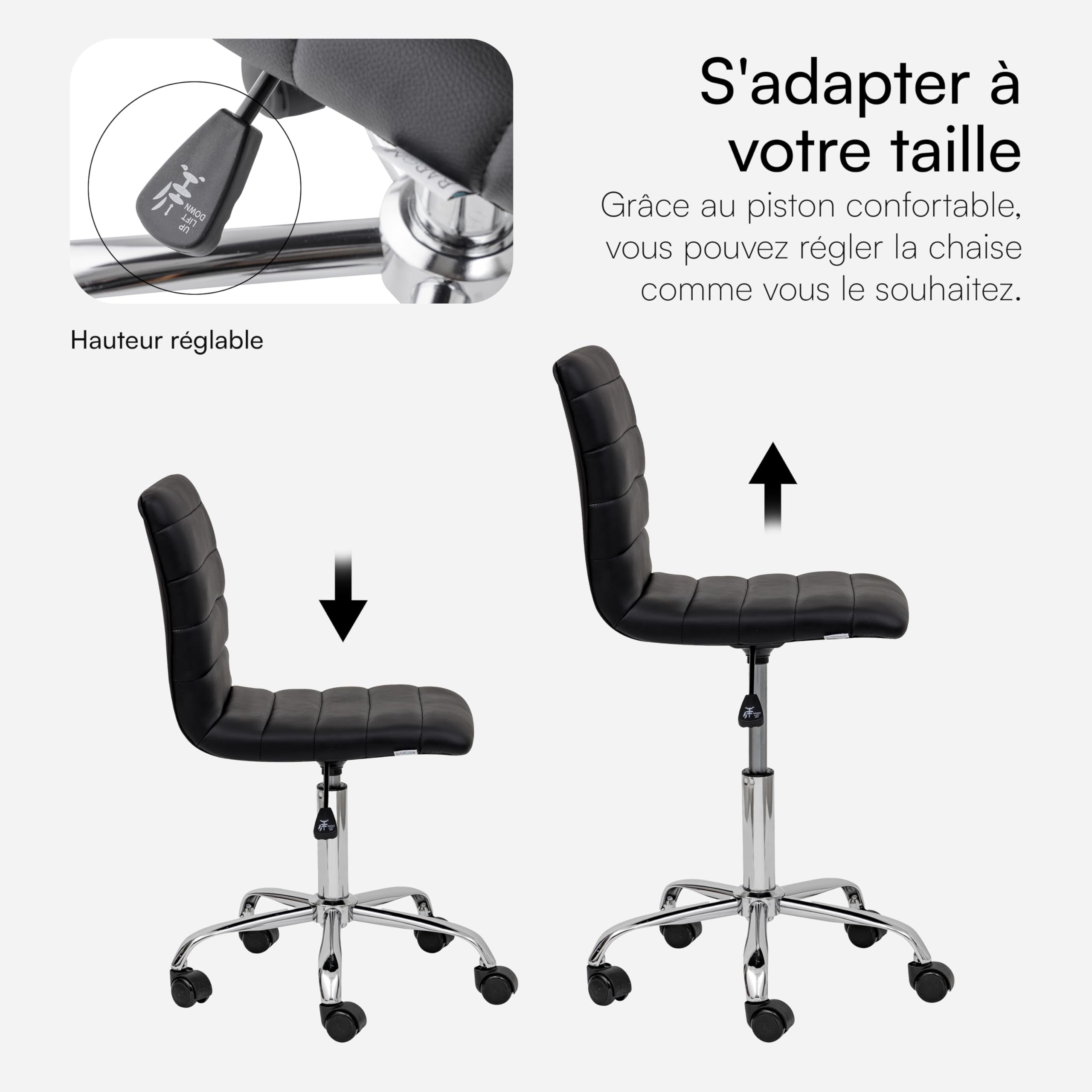 Baroni Home Chaise de Bureau Ergonomique avec roulettes en Acier pour étude et Travail, Chaise sans accoudoirs, Fauteuil de Bureau, 85x47x40 cm, Noir