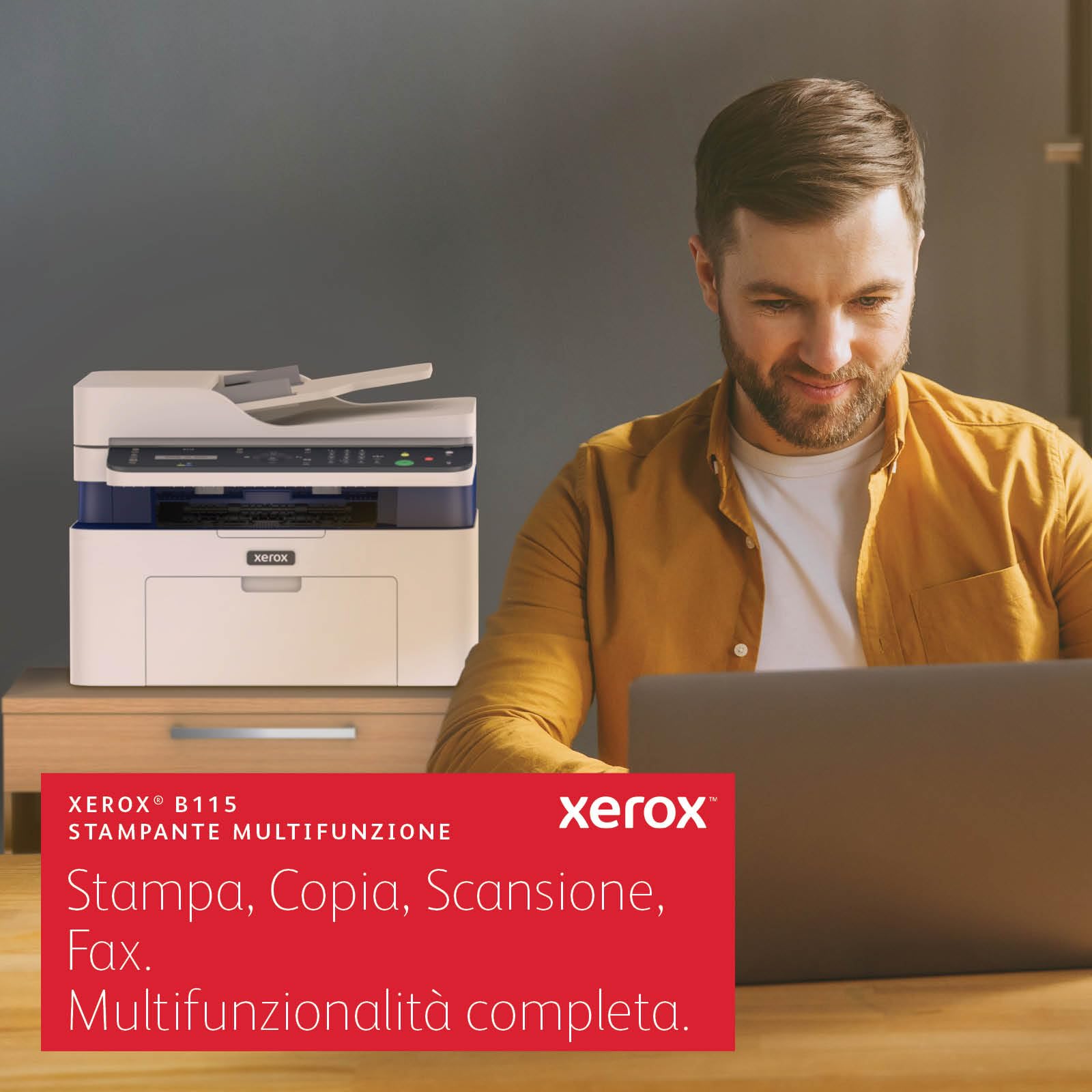 Xerox B115 Stampante Multifunzione Wireless – Laser monocromatica 4-in-1 All-in-One, stampa/scansione/copia/fax, A4, ideale per scrivania in home office e piccoli team, compatibile mobili, Wi-Fi, EU