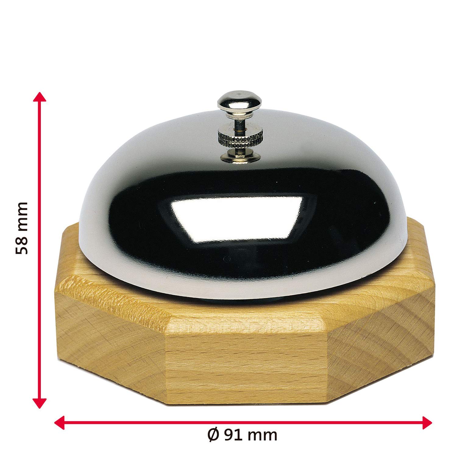 Westmark Campanello da tavolo/reception, ø 9,1 cm, Suono chiaro, Legno/Acciaio (cromato lucido), Argento/Marrone chiaro, 63202230