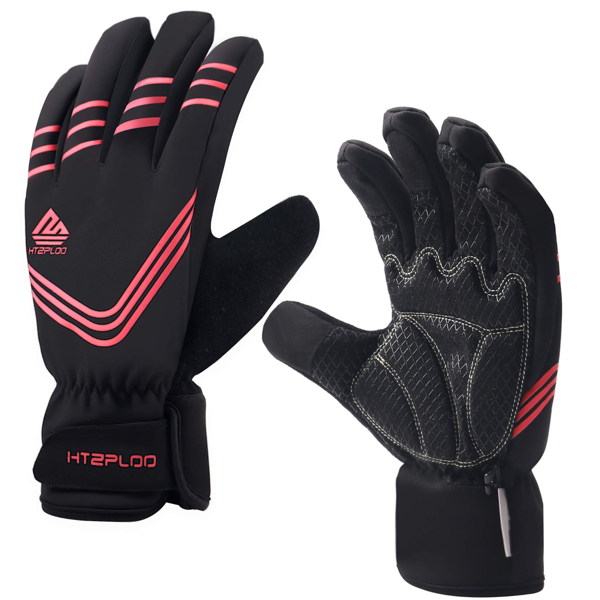 HTZPLOOWinter Gloves Waterproof&Windproof with Shock-Absorbing Pad Anti-Slip Insulated Warm Gloves for Cycling Running Hiking Skiing