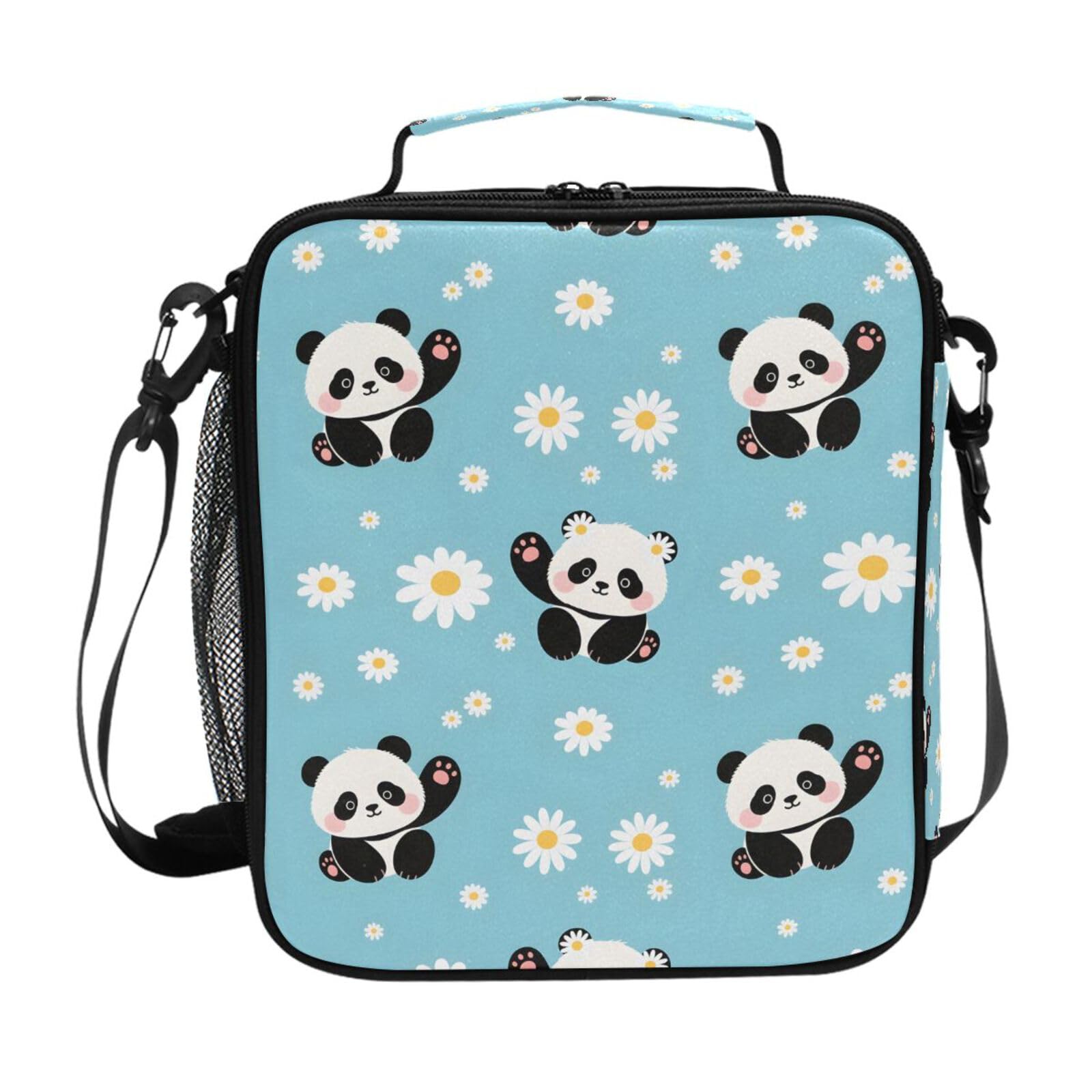 Mnsruu Panda Daisy Blue Lunch Bags Kids Insulated Lunch Box for Boys Girls Children's School Thermal Cooler Bag Meal Tote