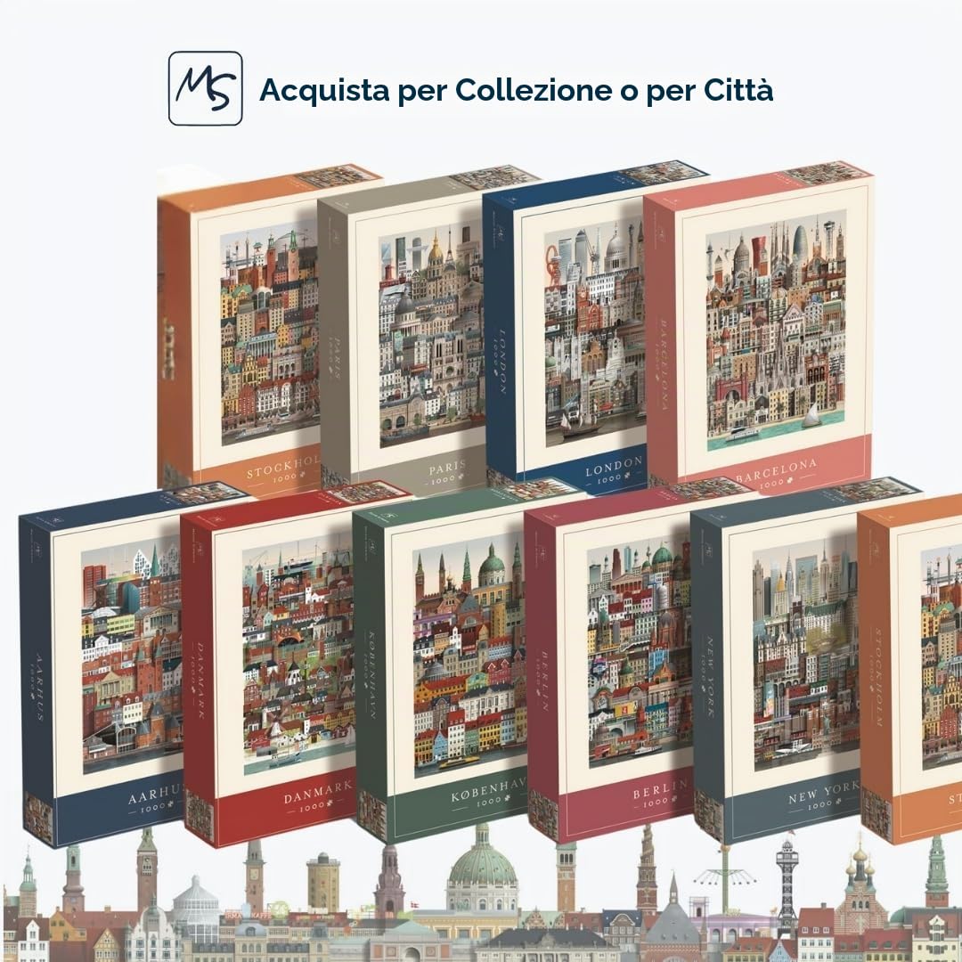 Martin Schwartz ApS - Puzzle da 1000 pezzi, motivo: città di New York, per adulti, con poster e lista degli edifici, 50 x 70 cm, cartone