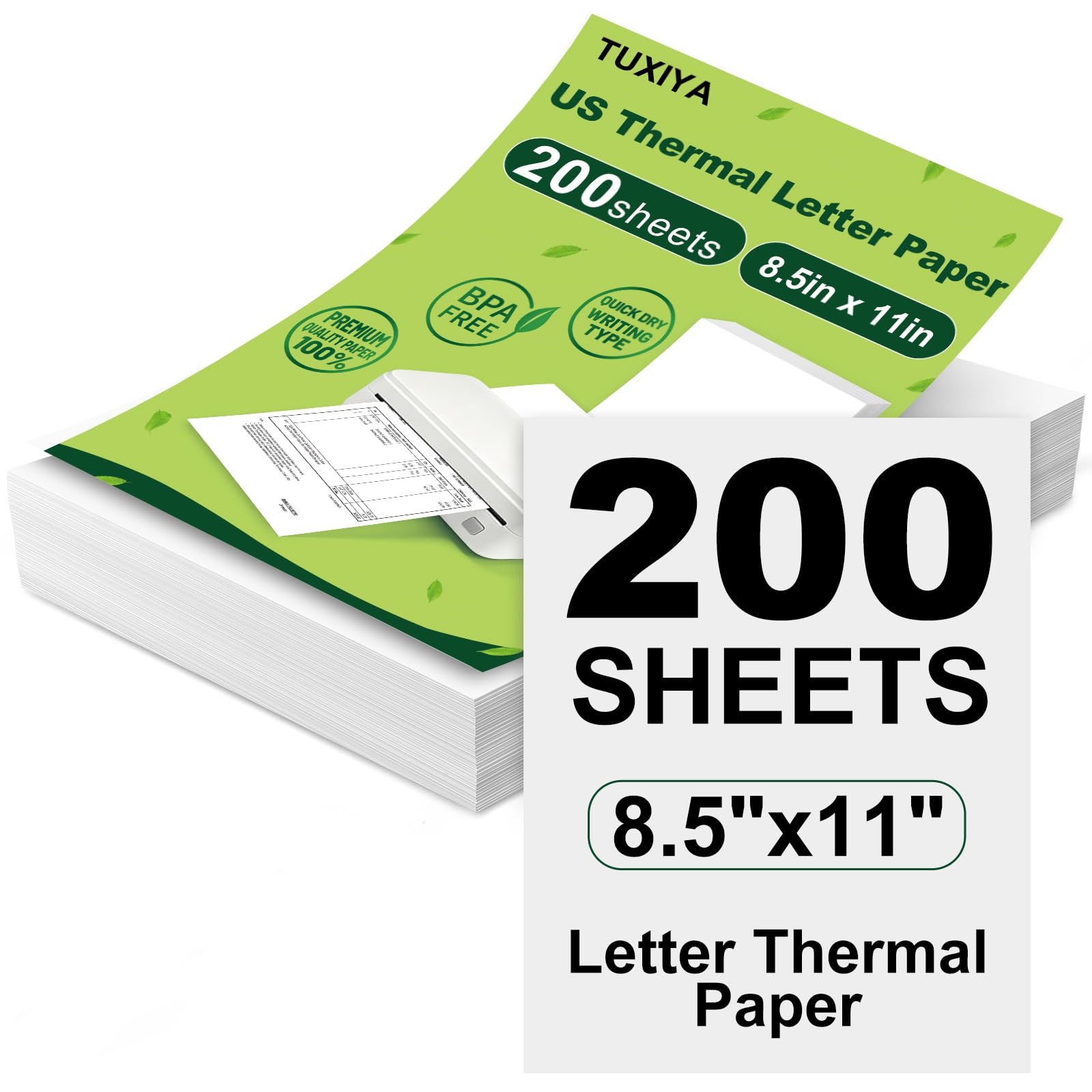 TUXIYA 200 Sheets Thermal Printer Paper 8.5 x 11 Inch