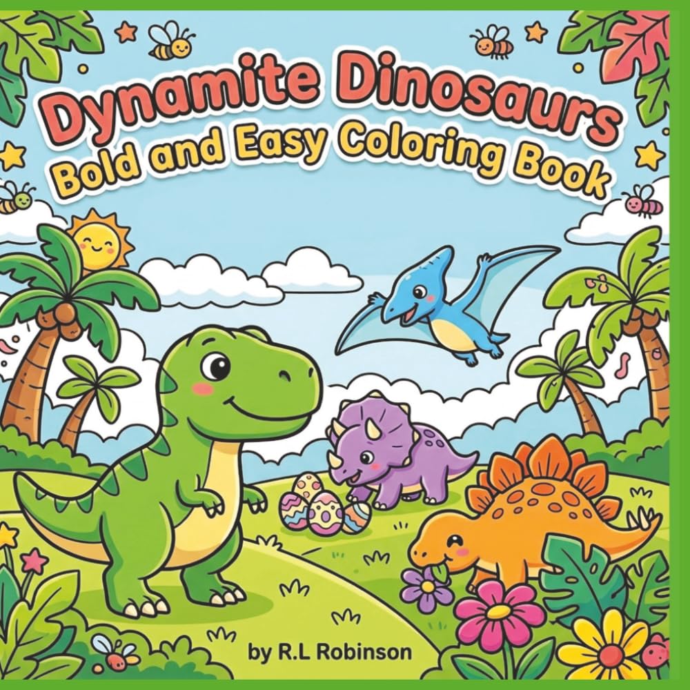 Dynamite Dinosaurs Bold and Easy Coloring Book: Fun and Easy Dinosaur Coloring Pages with Fun Prehistoric Scenes | Bold and Simple Designs for ... | A Perfect Gift for Kids and Dinosaur Lovers
