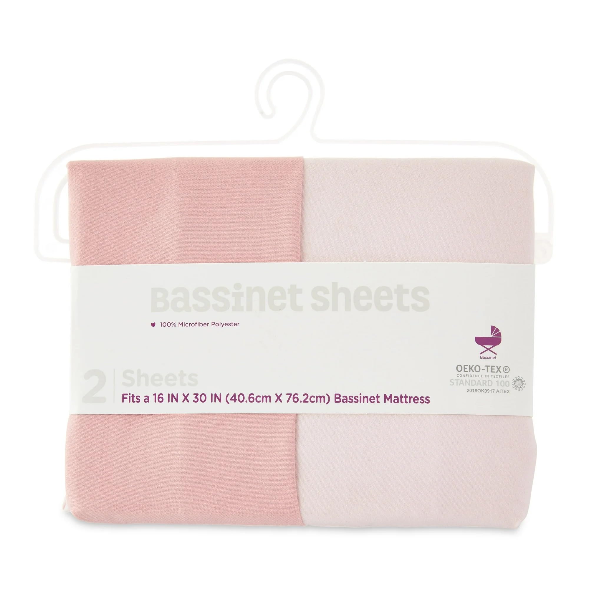 2-Piece Bassinet Sheets for Baby Girls Pink – 100% Microfiber Fitted Bassinet Mattress Sheets, Rectangle Bassinet Sheets 16