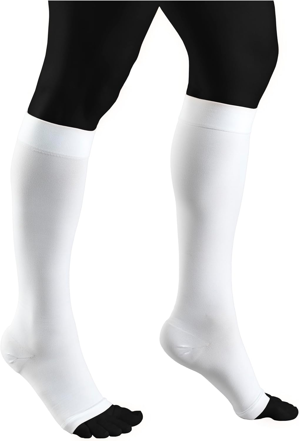 NuVein Medical Compression Stockings, 30-40 mmHg Support, Women & Men Knee Length, Open Toe, White, 2X-Large