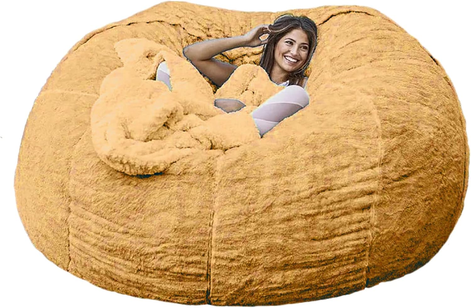 Oversized Bean Bag Chair Cover, No Filler Giant Bean Bag Chair, Durable Comfortable Round Bean Bag Chair Cover Faux Fur BeanBag Lazy Sofa Bed Cover