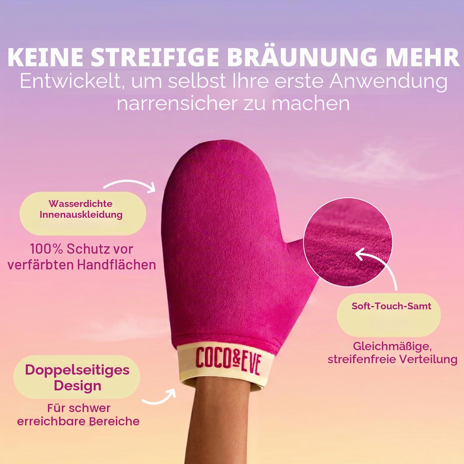 Coco & Eve Sunny Honey Deluxe Selbstbräunerset - Bali Bräunungsmousse mit Samthandschuh zum Auftragen von Selbstbräuner und Transportbeutel. Selbstbräunungsmousse (Medium)