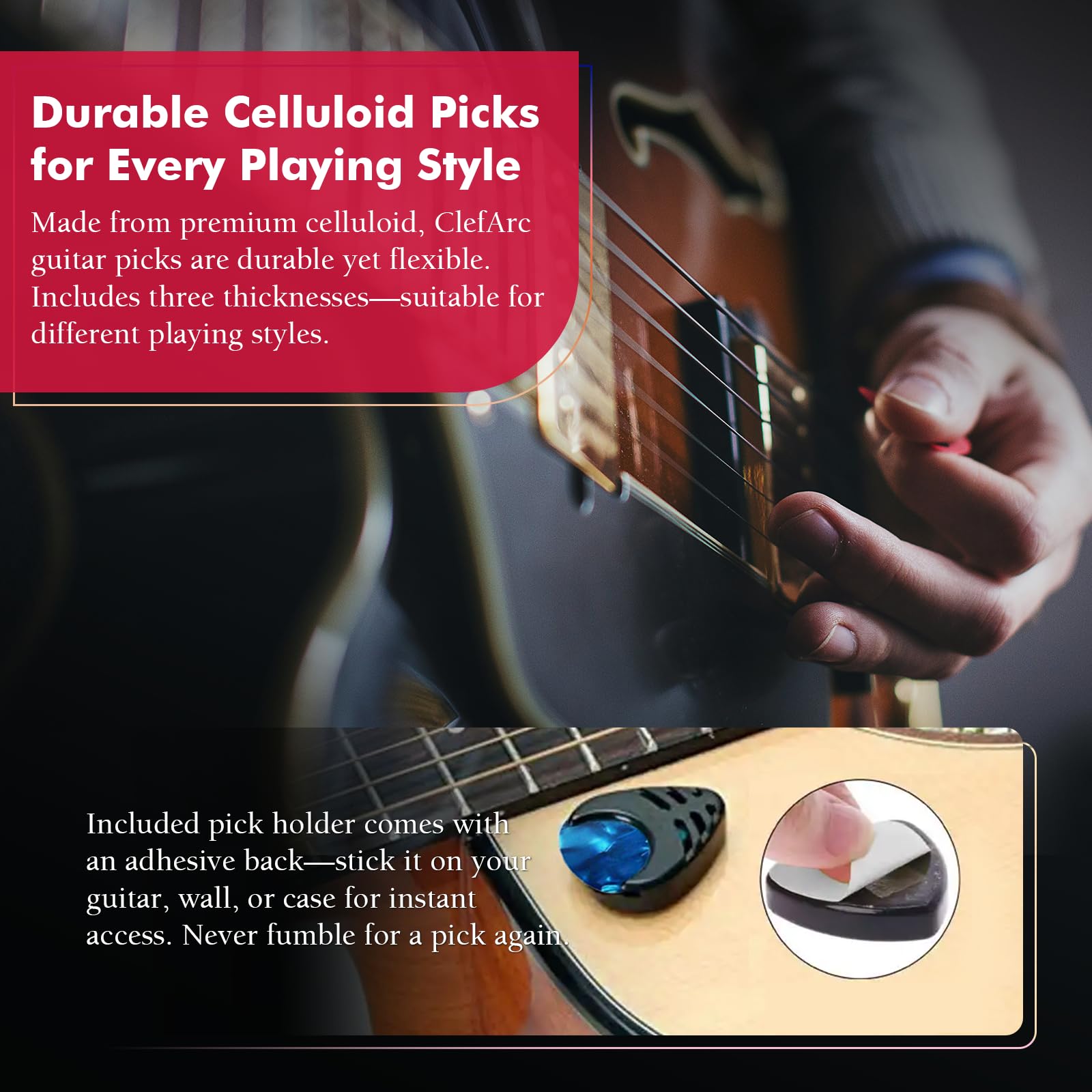 Guitar Wall Mount 2 Pack - U-Shape Guitar Wall Hangers, Guitar Stand Wall, Black Walnut Guitar Hanger, Pick Holder, Gifts for Guitarists, with 6 Assorted Guitar Picks