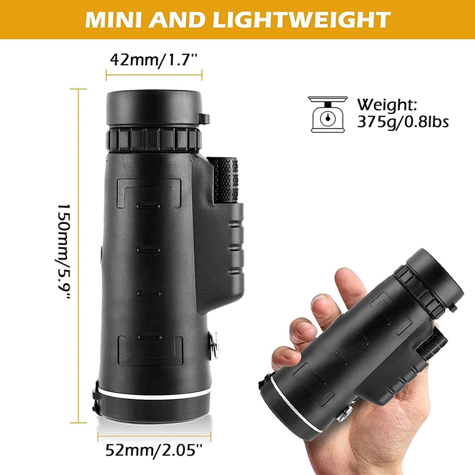 40x60 BAK4 HD Monokular-Teleskop mit Dual-Fokus-Optik, Smartphone-Halterung und verstellbarem Stativ für Beobachtungen bei Tag und schwachem Licht