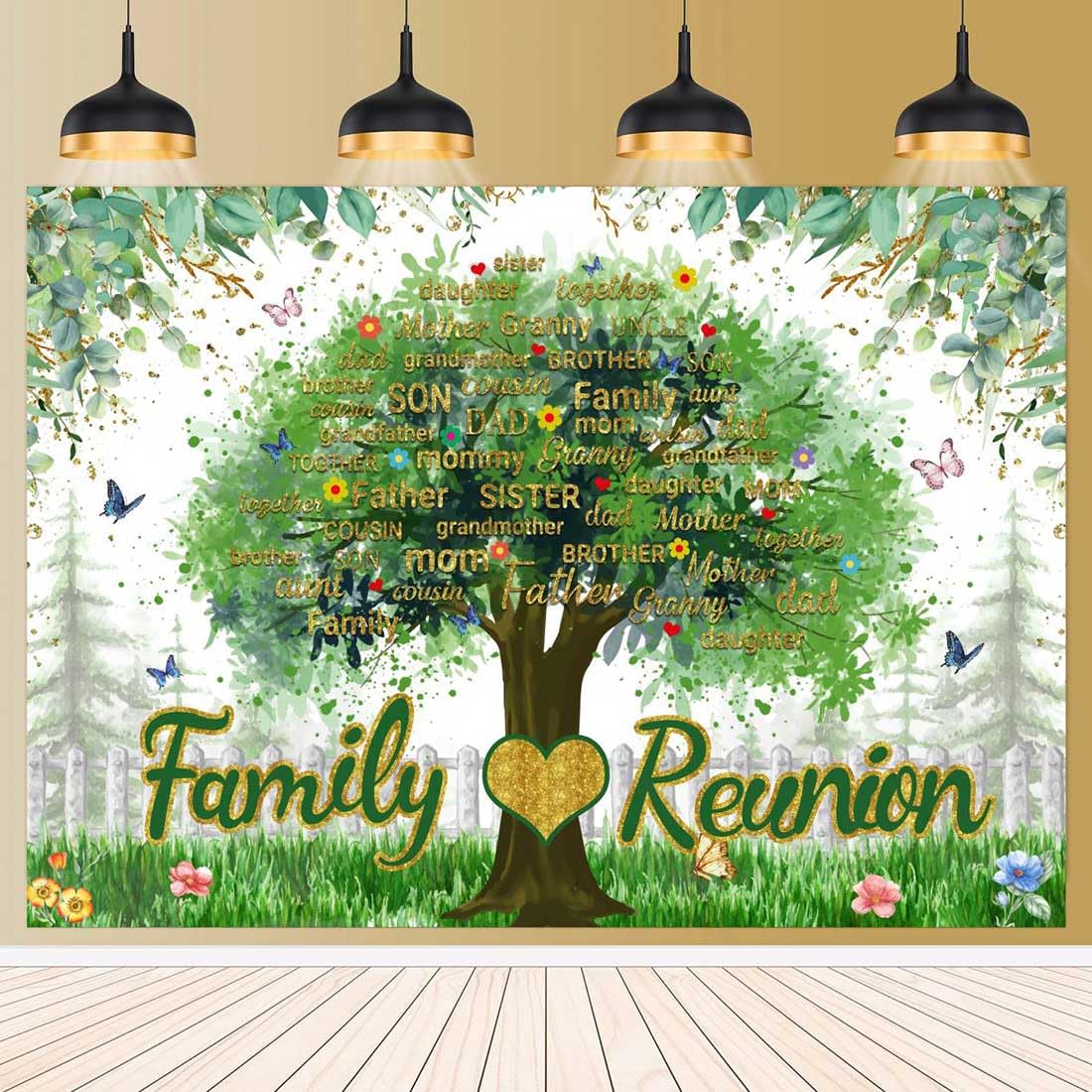 Toile de fond pour réunion de famille - Décoration de fête de famille - 3 x 2,1 m - Pour cabine photo - Membres de l'arbre généalogique - Bannière de photographie