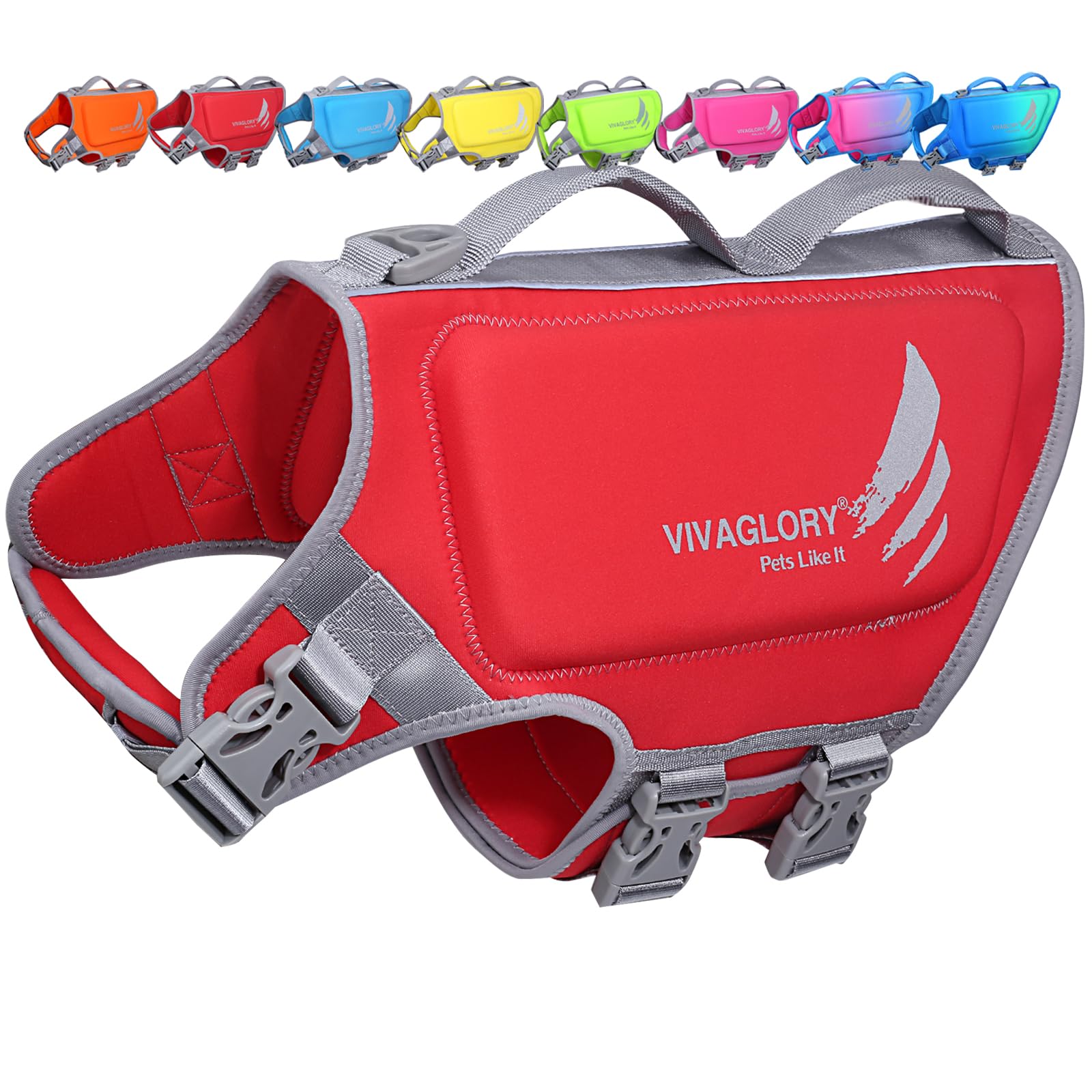 VIVAGLORY High Buoyancy Dog Life Vest, Swimming Vest with Handle, Dog Life Jacket for Swimming & Boating, Buoyancy for Puppy Doggy, L, Red