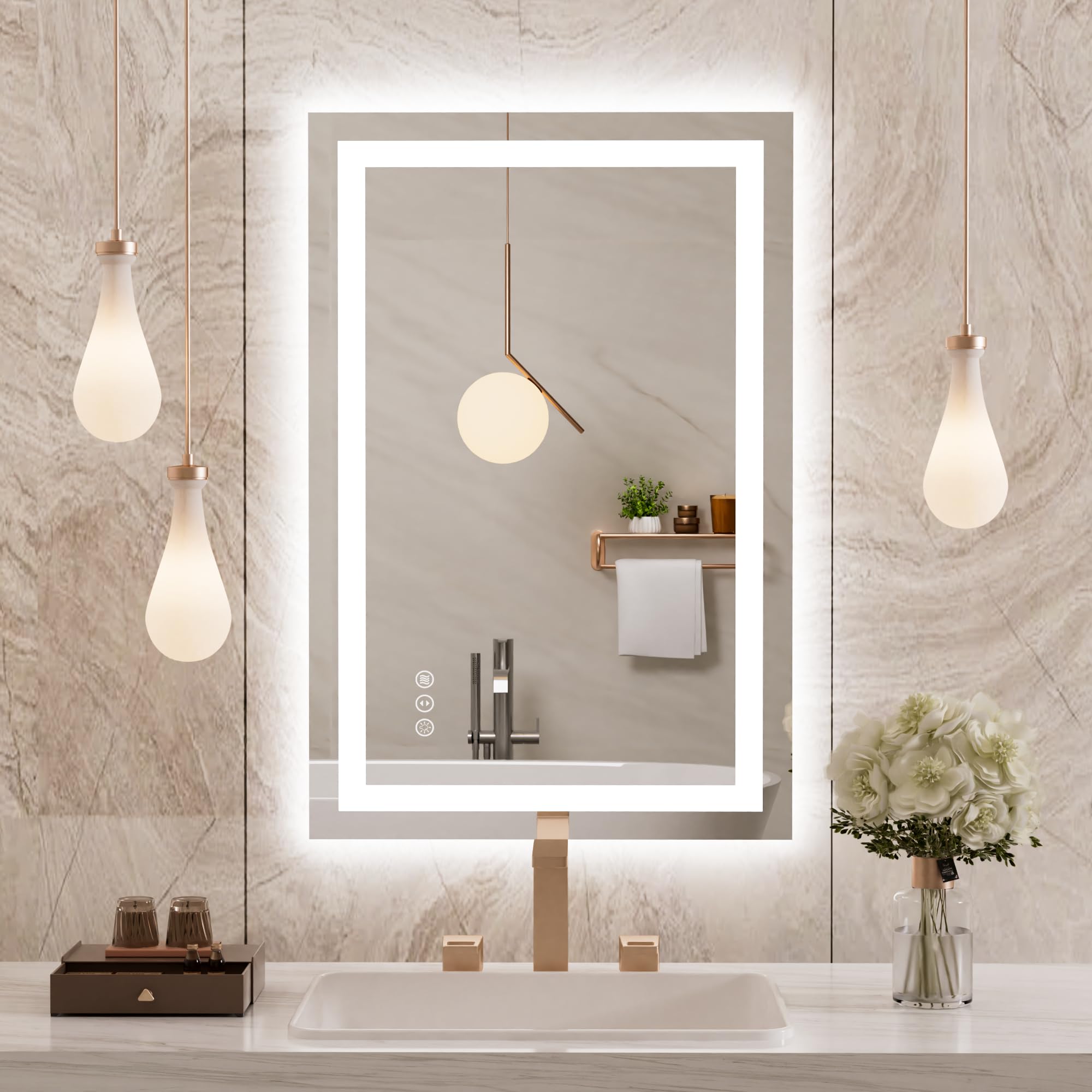 WEER Bathroom Mirror With LED Lights, 60x90cm Wall Mounted Vanity Mirror, 3 Colours Dimmable, Illuminated Backlit Demister Pad, HD Tempered Glass, IP44 Waterproof, Vertical or Horizontal â image 1