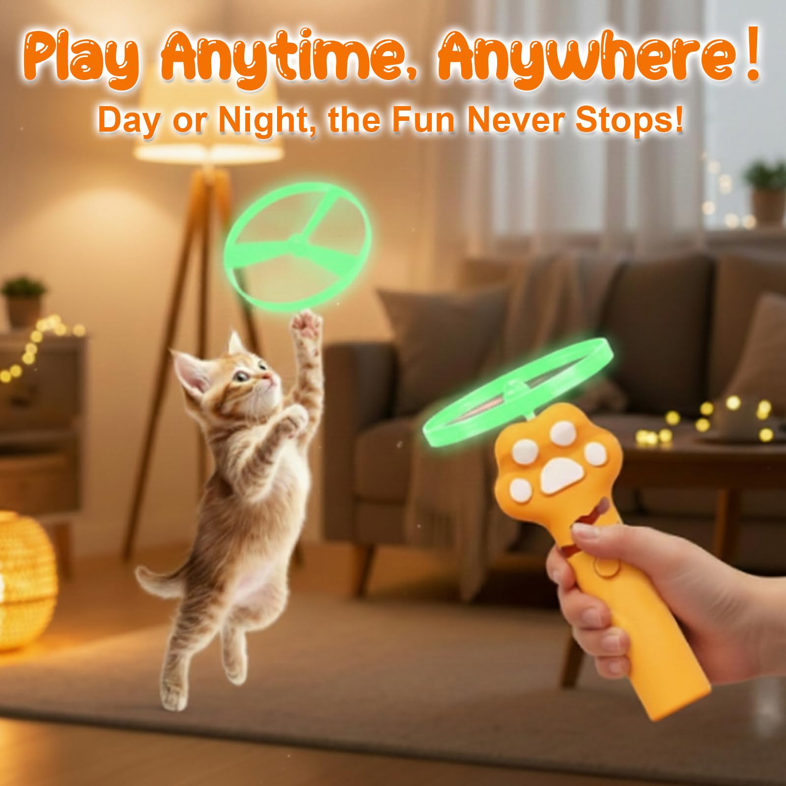 JIARON Lanzador de disco de juguete interactivo recargable para gatos, 8 discos voladores, juguetes de enriquecimiento de caza para interiores y exteriores, gatitos aburridos y gatos adultos con luz