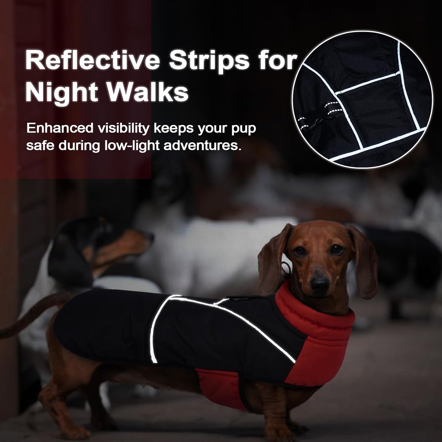 Lelepet Dachshund Coat Warm Dog Winter Coat Waterproof Dog Jacket with Fleece Lining, Reflective Outdoor Dachshund Snowsuit with Leash Hole Adjustable Neckline,Coats for Small Medium Dogs,Red, S