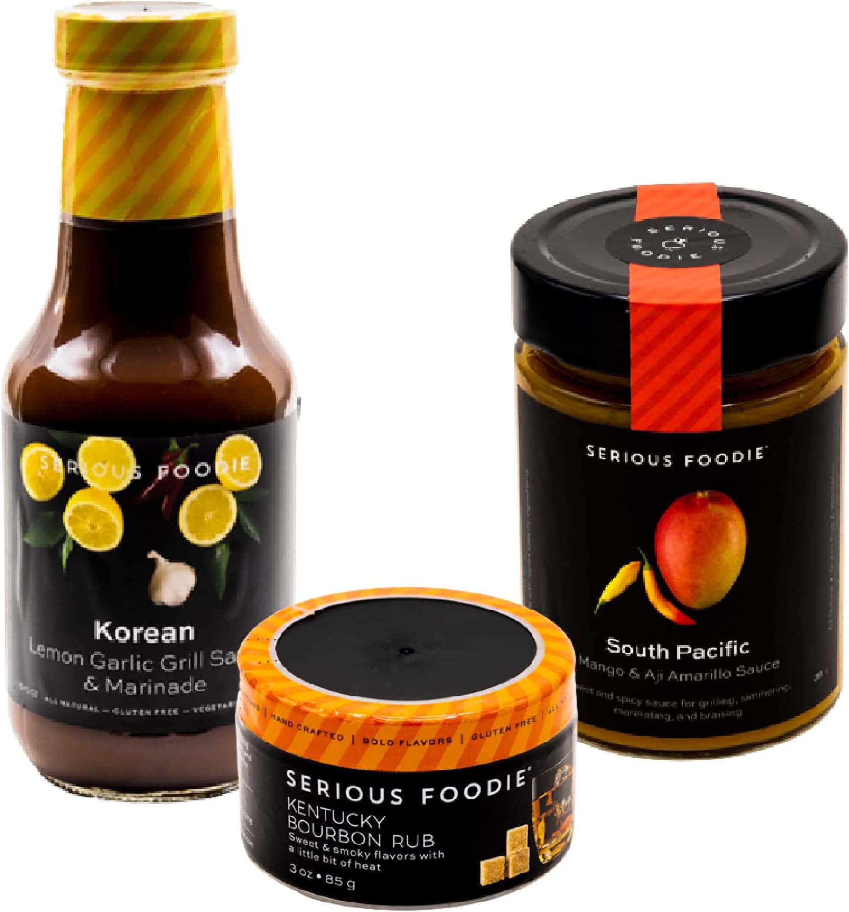 Serious Foodie East Meets West Gluten Free Grilling - 2 Bold Sauces 1 Spice Blend All Natural Vegan Umami Rich and a Bit Spicy. A great gourmet gift for foodies
